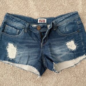 Mudd Blue Jean Shorts with Frayed Hem and Distressed Details size 5
